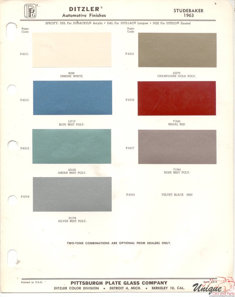1963 Studebaker Paint Charts PPG